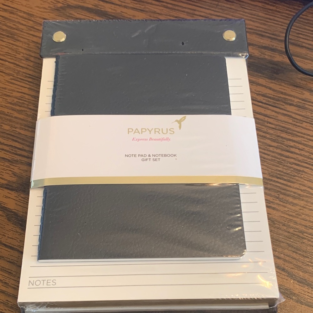 Papyrus Black Note Pad with Gold Edges and Notebook Set